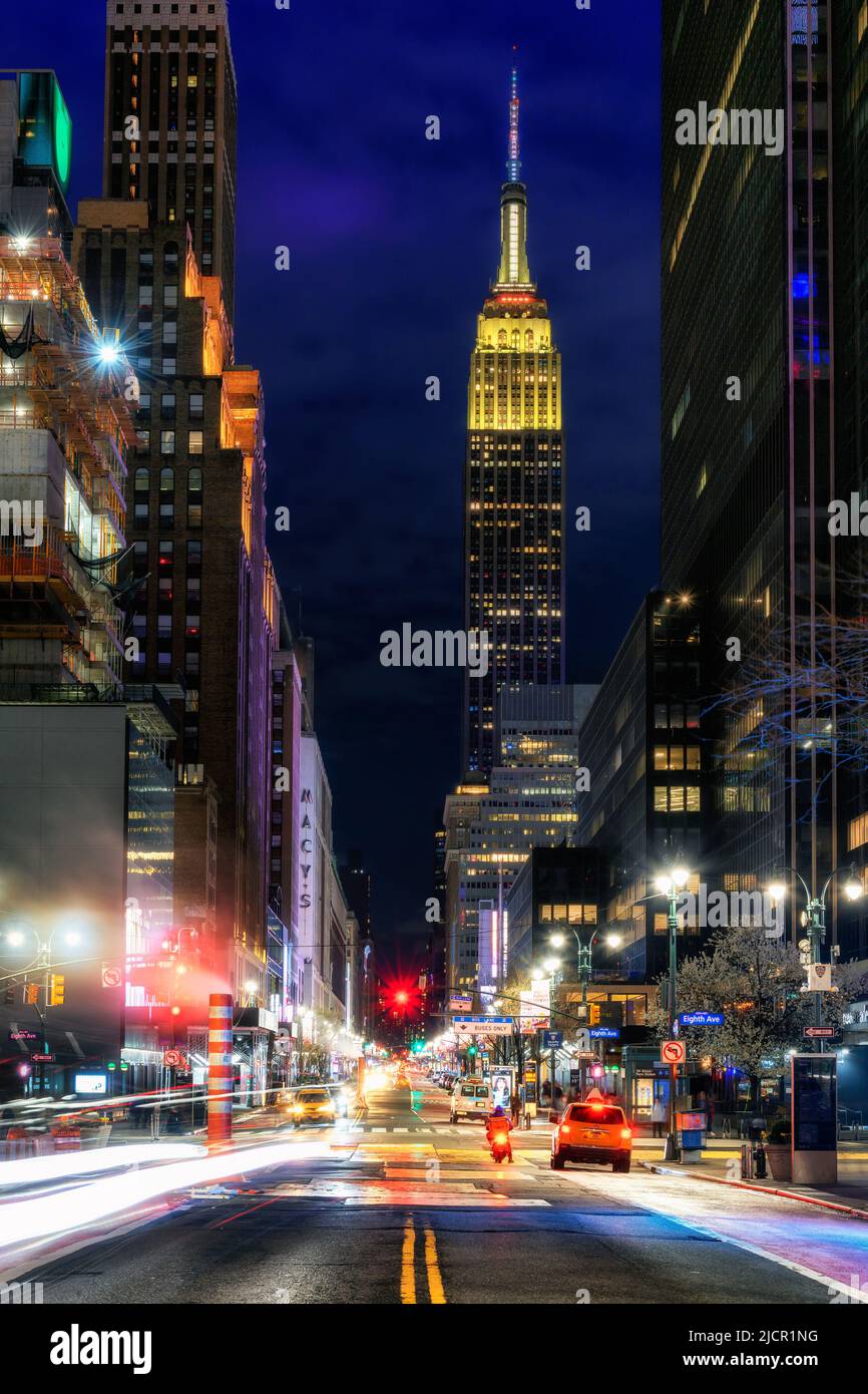 Night City street in New York City, Manhattan, USA Stock Photo