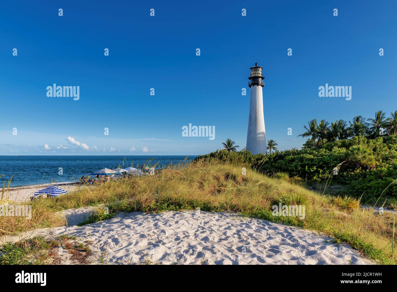 Beautiful beach and Cape Florida Lighthouse, Key Biscayne, Miami, Florida, USA Stock Photo