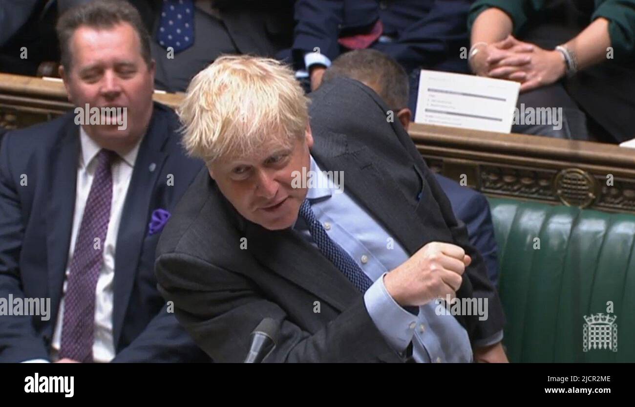 Prime Minister Boris Johnson speaks during Prime Minister's Questions in the House of Commons, London. Picture date: Wednesday June 15, 2022. Stock Photo