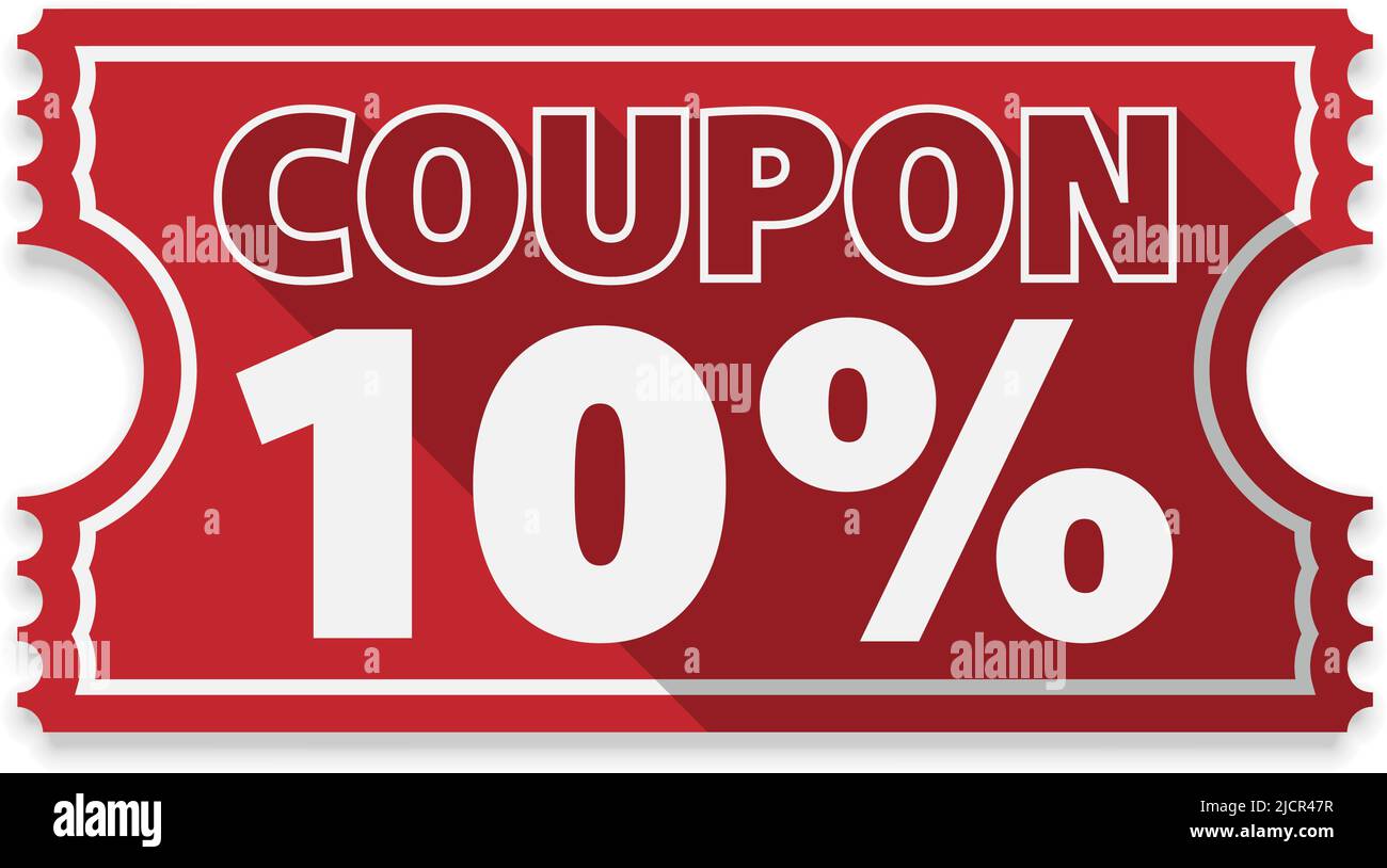 red 10 percent coupon or voucher isolated on white, vector illustration Stock Vector