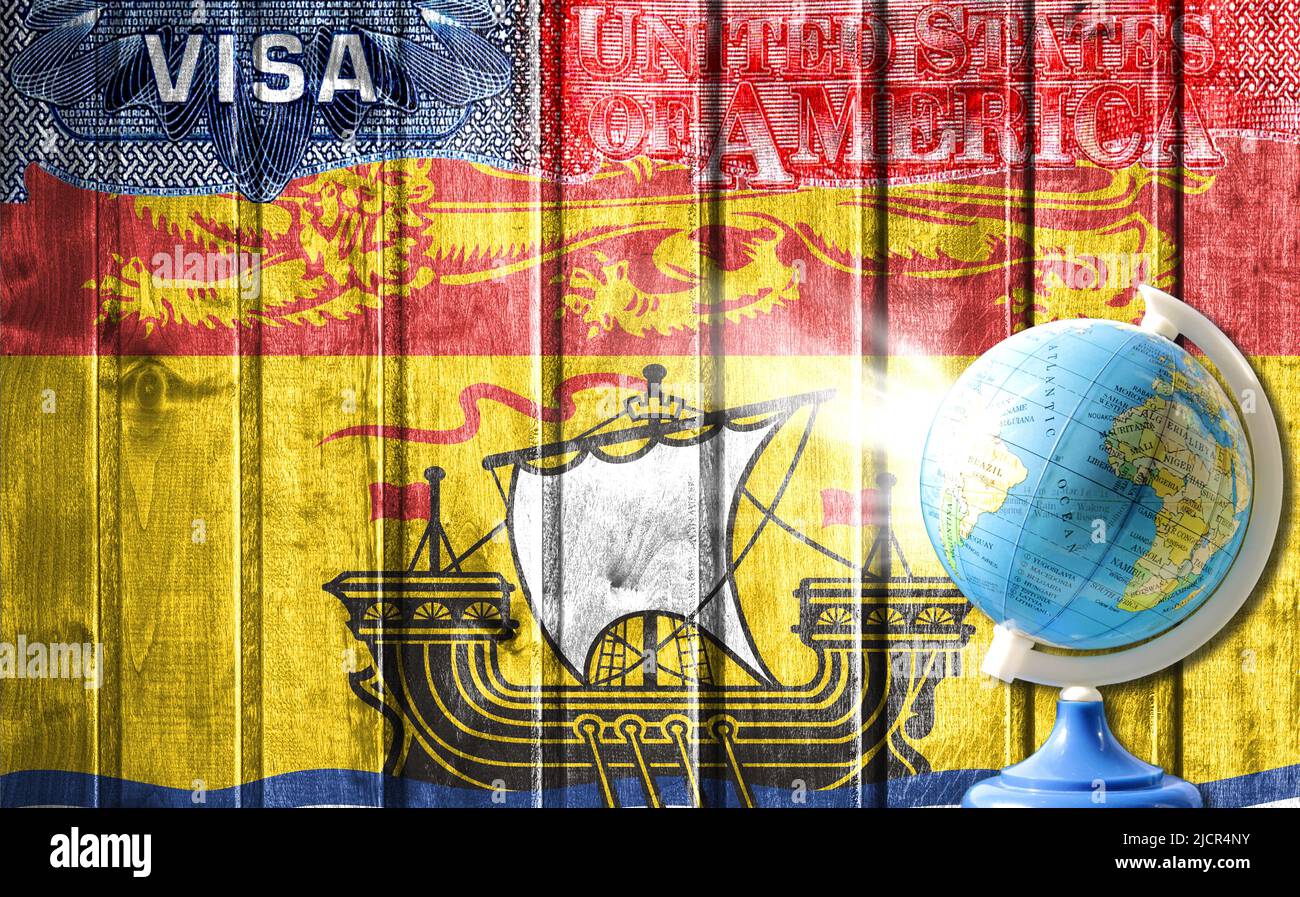 United States Of America Visa Document Flag Of New Brunswick And Globe In The Background The