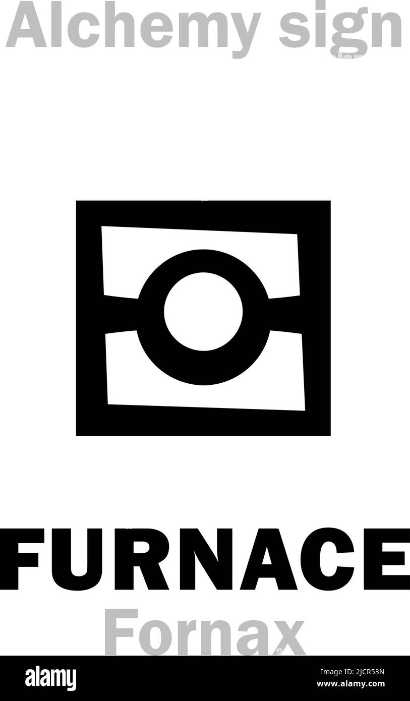 Alchemy Alphabet: FURNACE (Fornax), kiln, oven, stove; forge — device for melting metals, metallurgical equipment, chemical apparatus. Alchemical sign Stock Vector