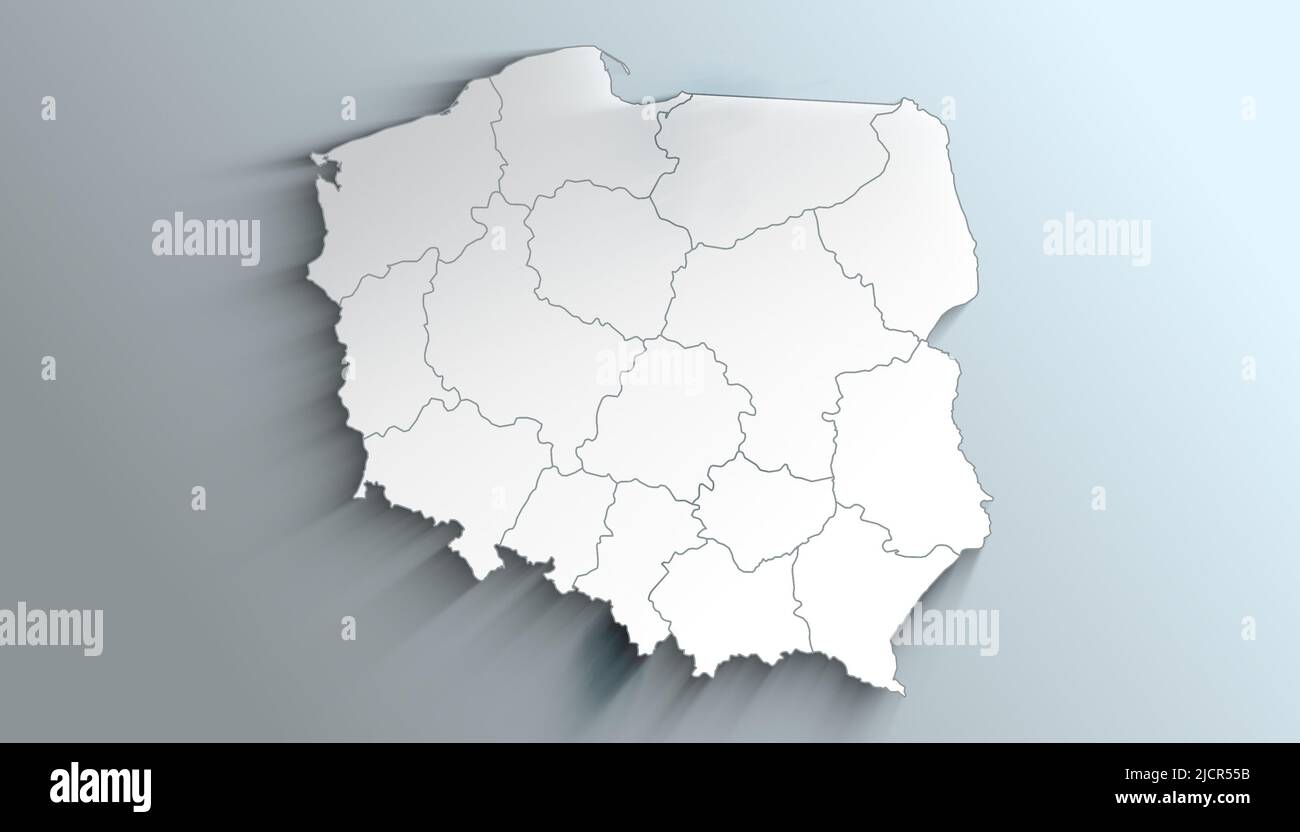 Geographical Map of Poland with Provinces with Regions with Shadows Stock Photo Alamy