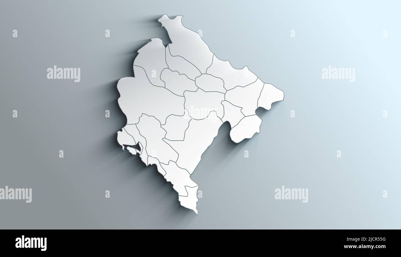 Geographical Map of Montenegro with Municipalities with Regions with Shadows Stock Photo
