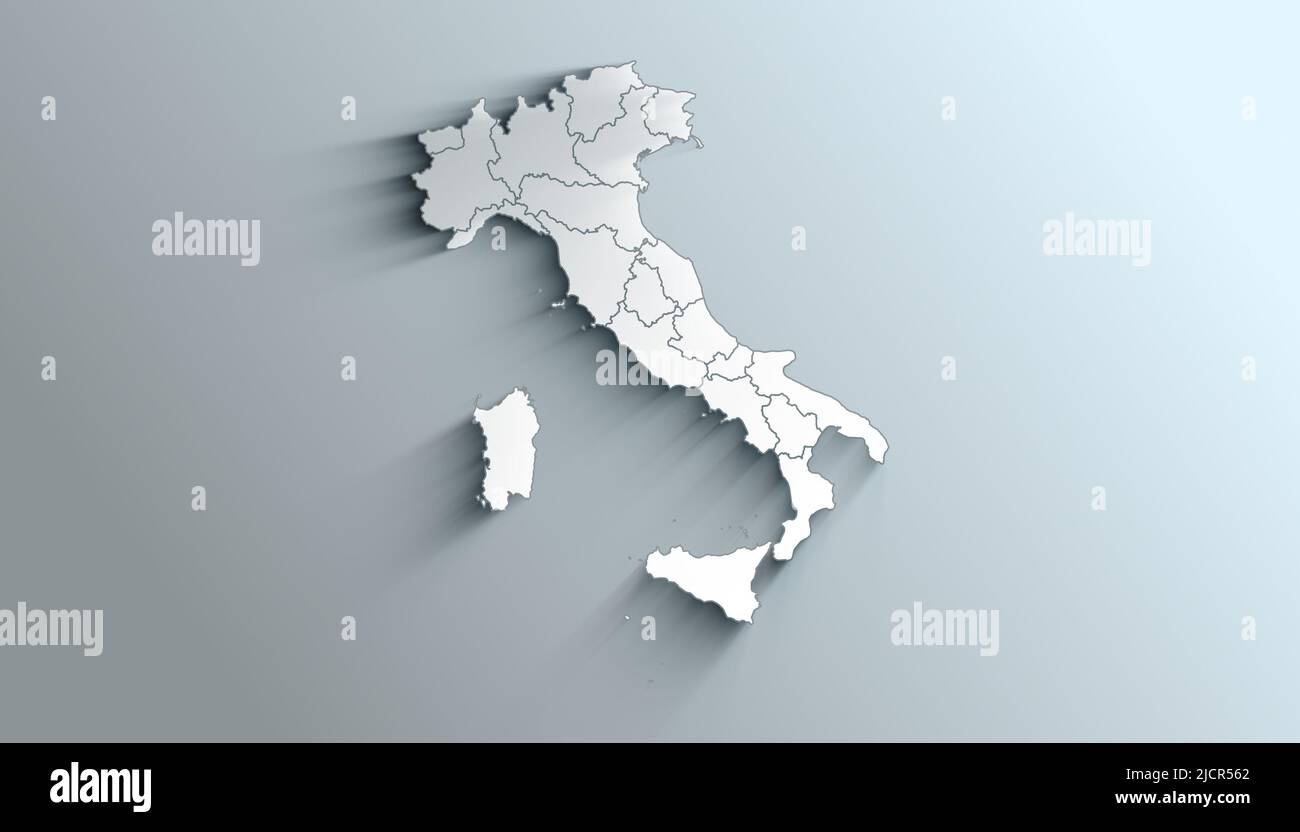 Geographical Map of Italy with Regions with Regions with Shadows Stock Photo