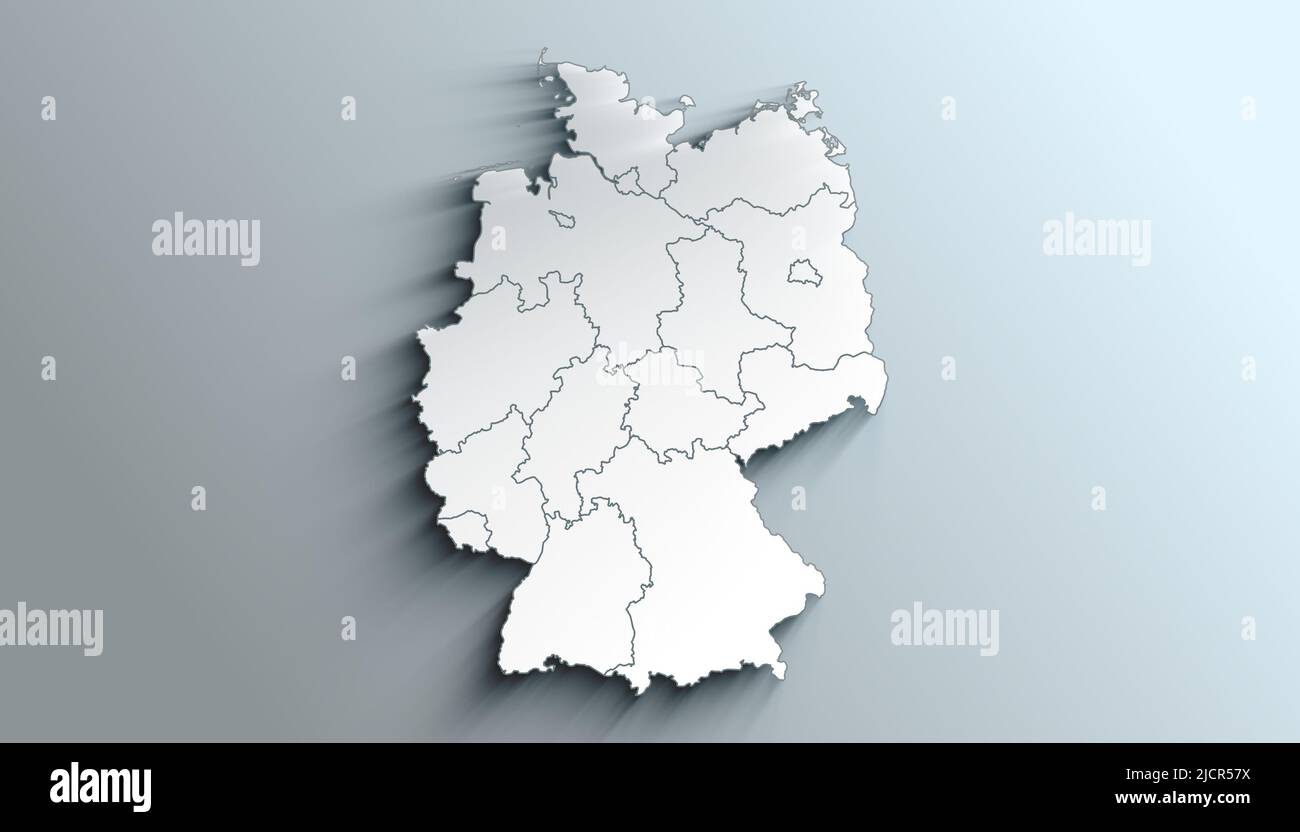 Geographical Map Of Germany With States With Regions With Shadows Stock Geographical Map Of Germany With States With Regions With Shadows 2JCR57X 