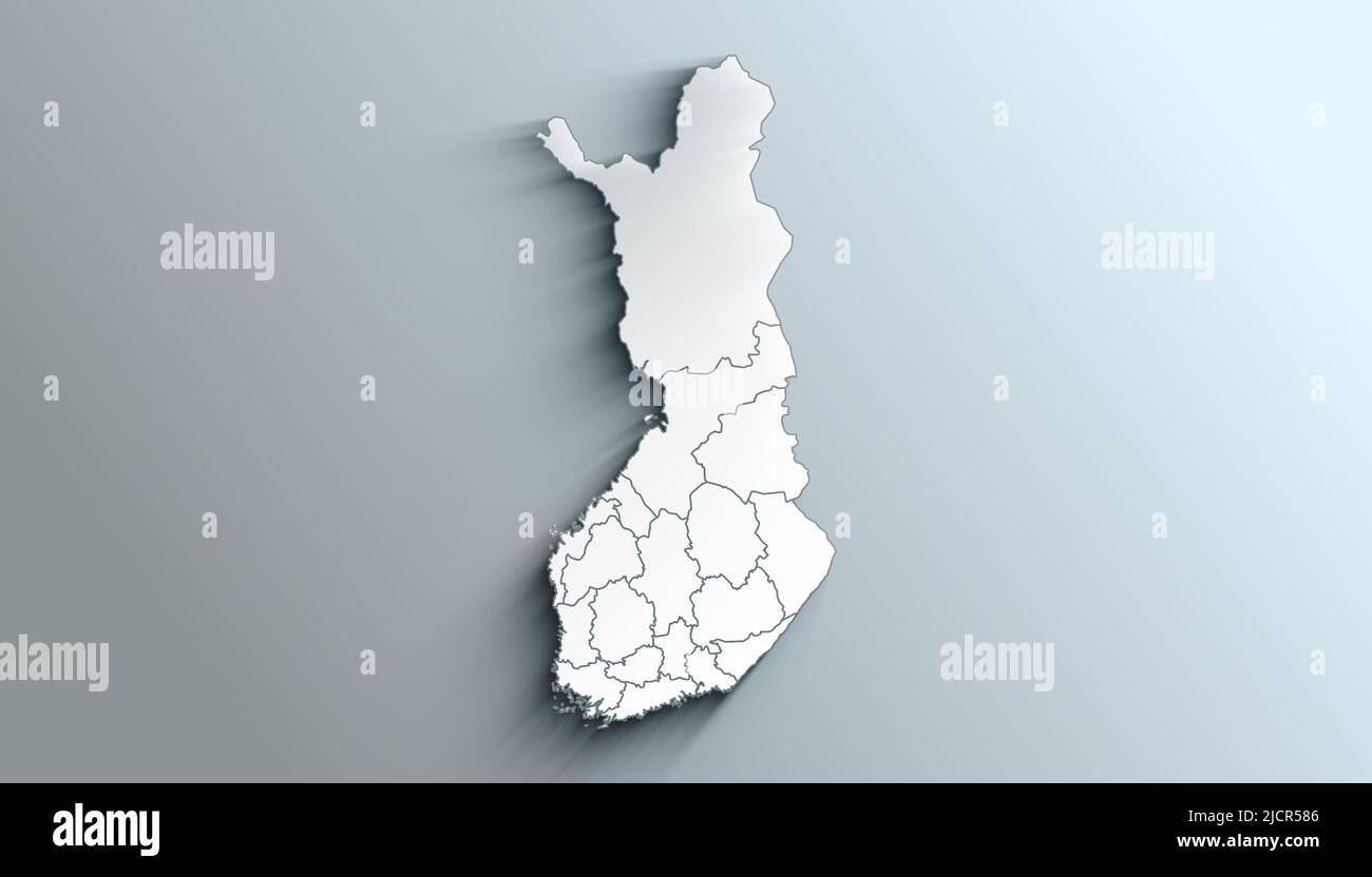 Geographical Map of Finland with Regions with Regions with Shadows Stock Photo