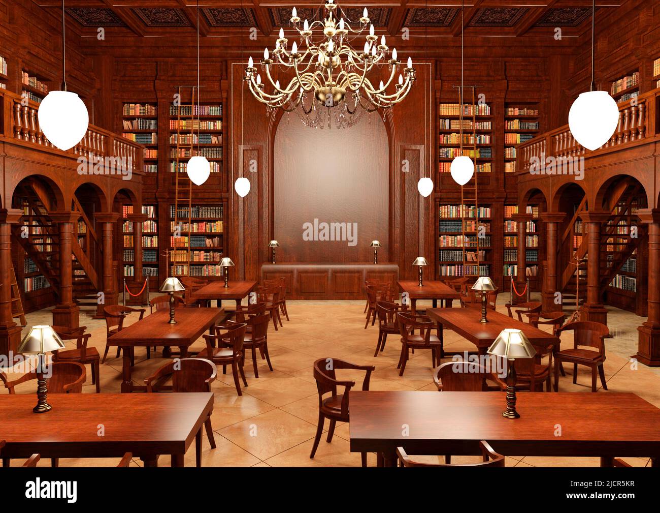 3D rendering of an old library interior Stock Photo - Alamy