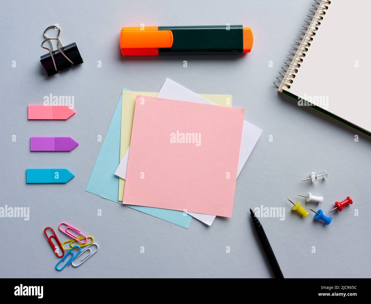 Blank or empty notepaper on business office desktop. Stock Photo