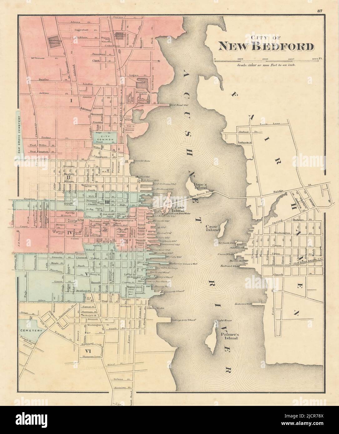City of New Bedford, Massachusetts. Town plan. WALLING & GRAY 1871 old