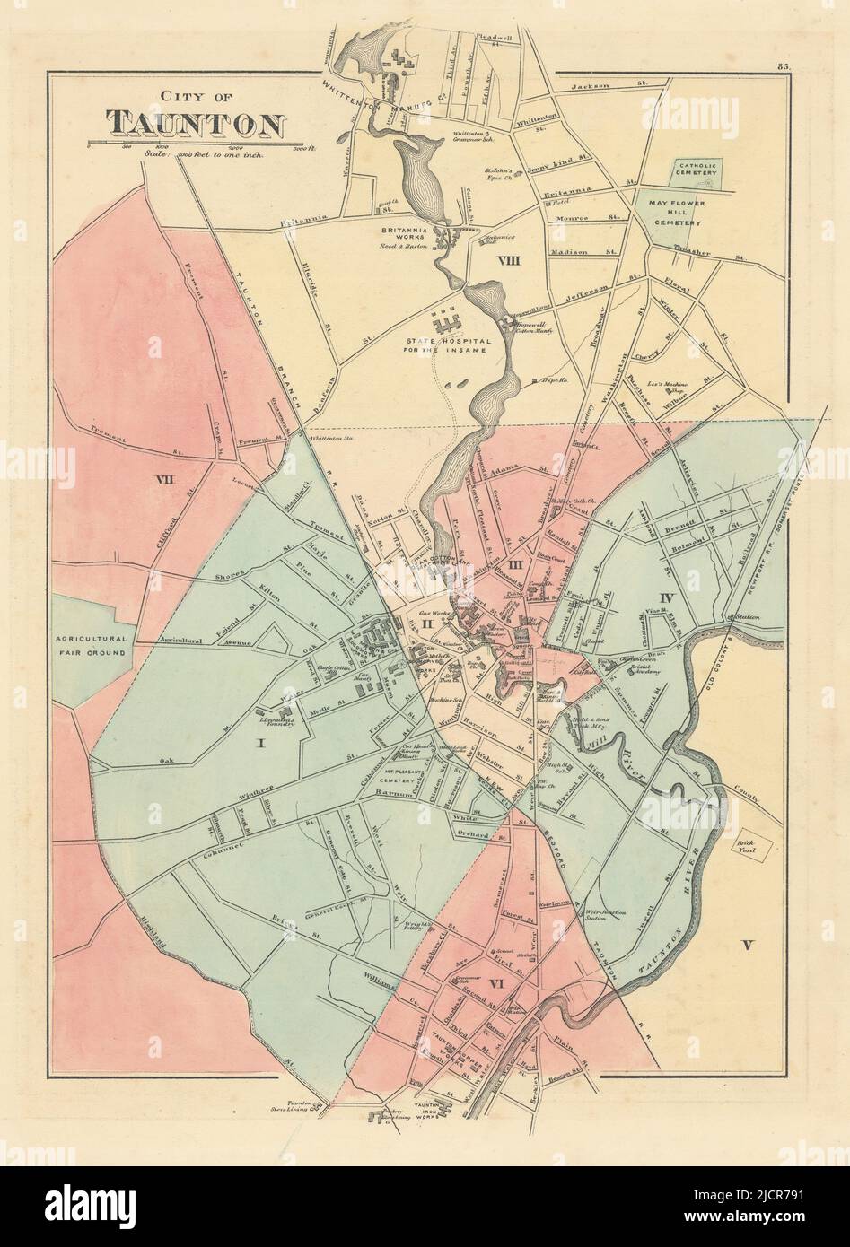 City of Taunton, Massachusetts. Town plan. WALLING & GRAY 1871 old