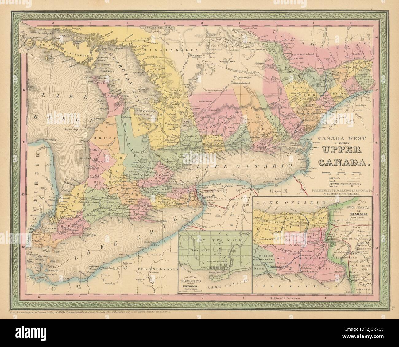 Canada West formerly Upper Canada. Toronto Niagara. COWPERTHWAIT 1852 old map Stock Photo
