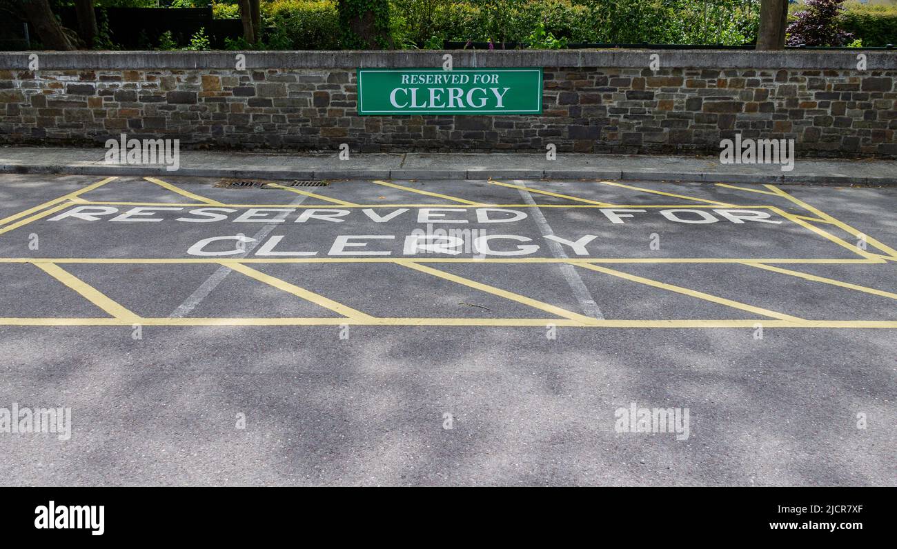 Private parking area reserved for Church Clergy Stock Photo