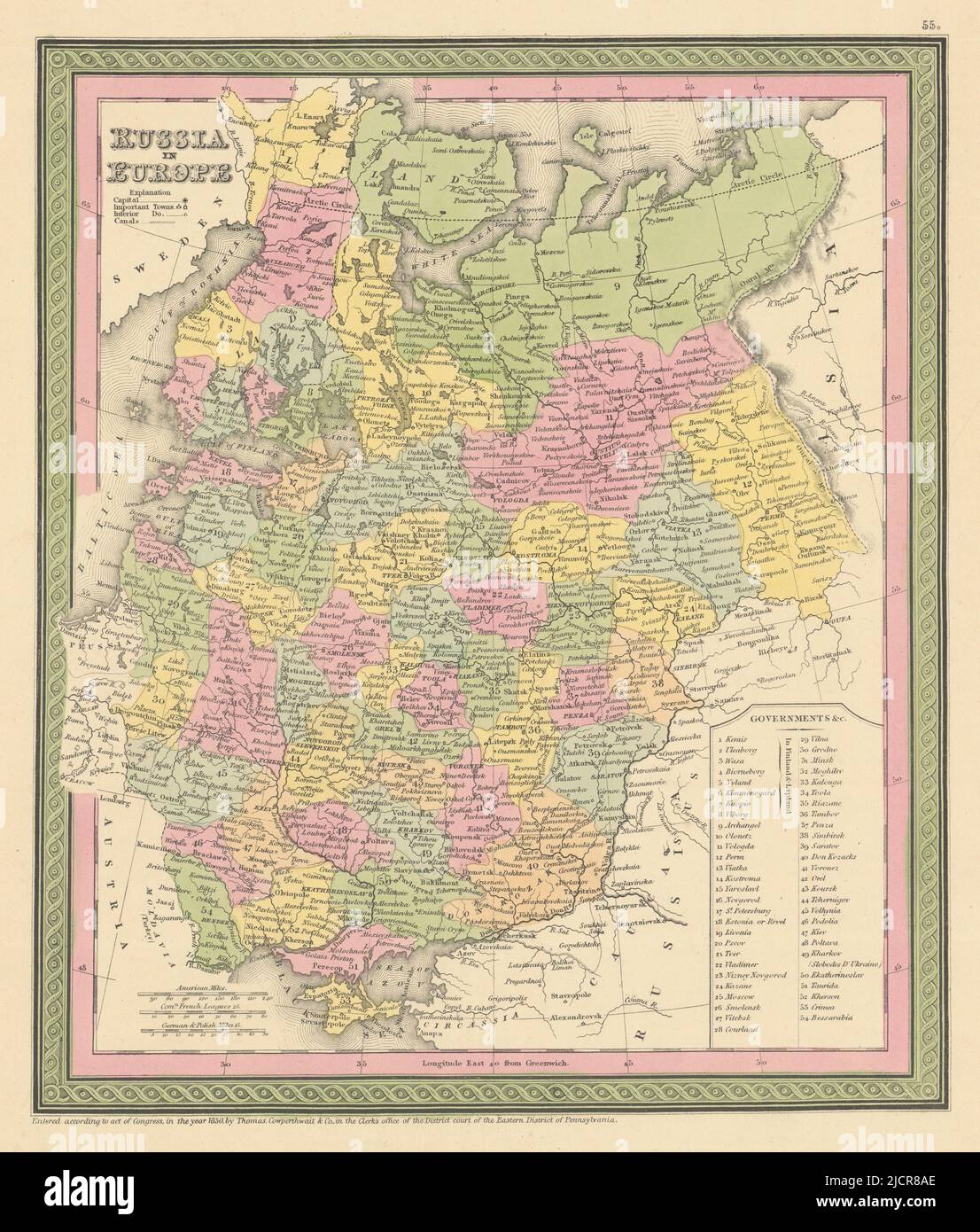 Russia in Europe. Ukraine Baltics Belarus Finland. COWPERTHWAIT 1852 old map Stock Photo
