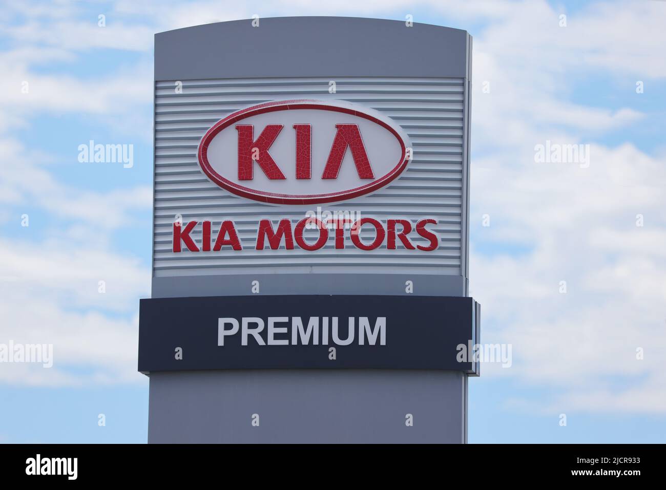KIA MOTORS Premium store sign at Halifax. South Korean multinational