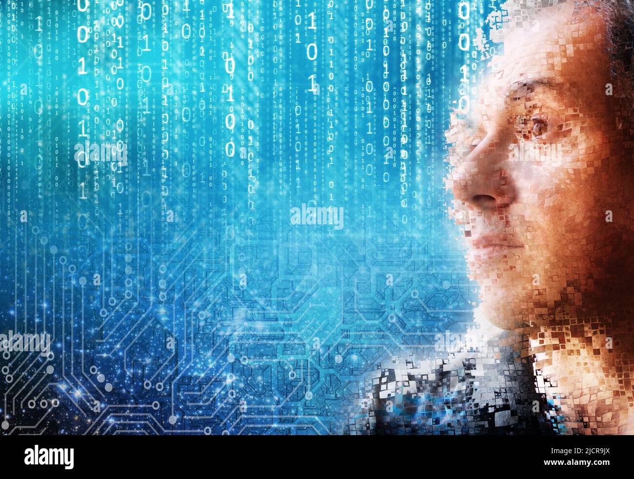 man defragmented and binary code, metaverse concept Stock Photo