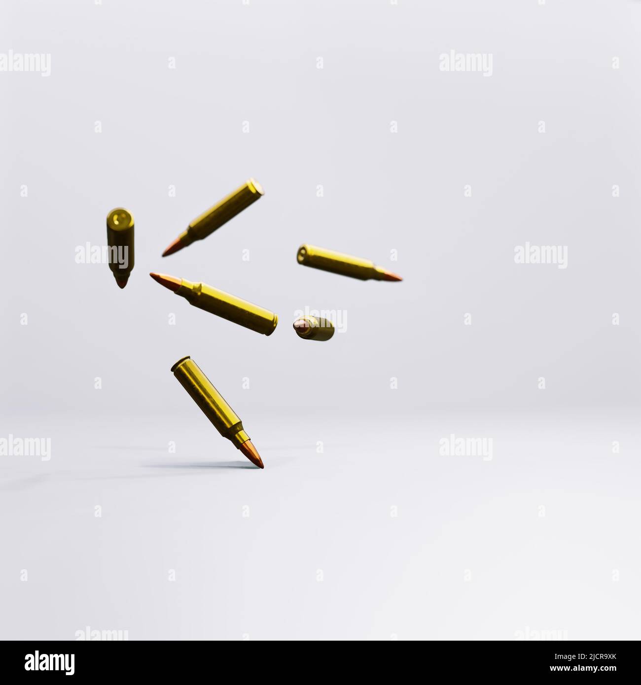 3d render of flying or dropping rifle bullets for gun violence or control concepts. Stock Photo