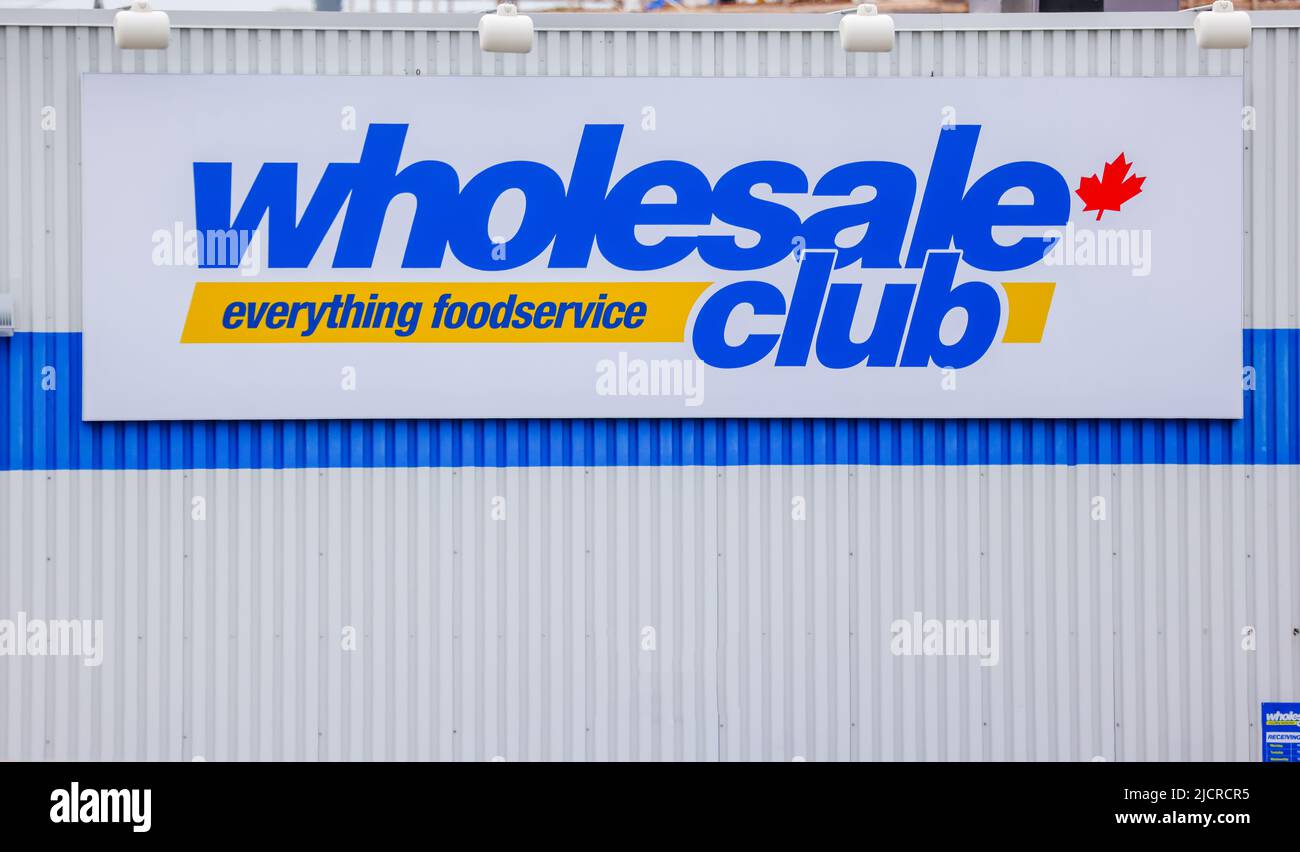WHOLESALE CLUB  store front. A Canadian retail store offers wide variety of bulk merchandise for customers HALIFAX, NOVA SCOTIA, CANADA - MAY 2022 Stock Photo