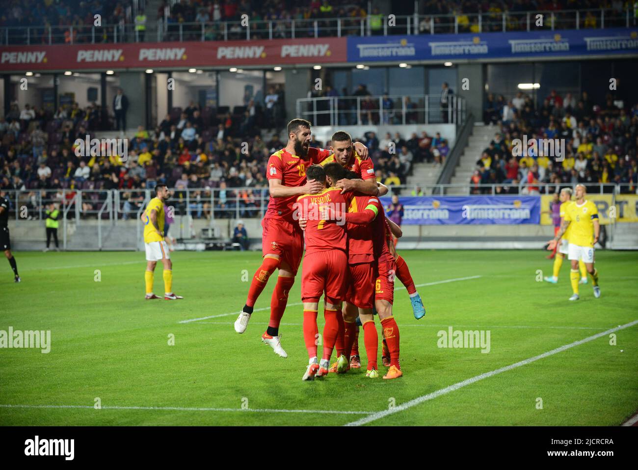 Montenegro players during UEFA Nations League game between Romania and Montenegro , 14.06.2022, Stadion Giulesti , Bucharest , Cristi Stavri Stock Photo