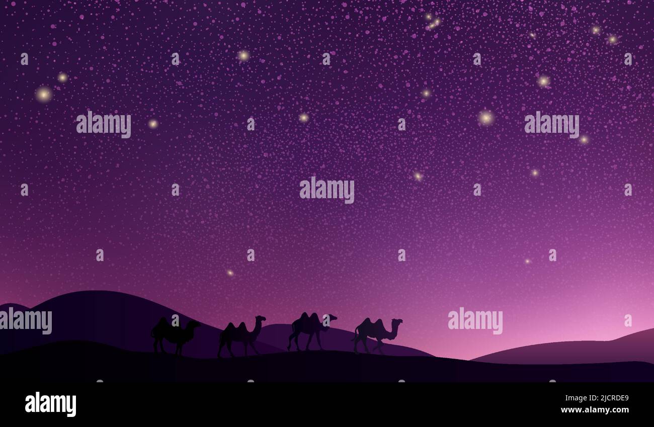 Starry night sky over a desert Stock Vector Images - Alamy