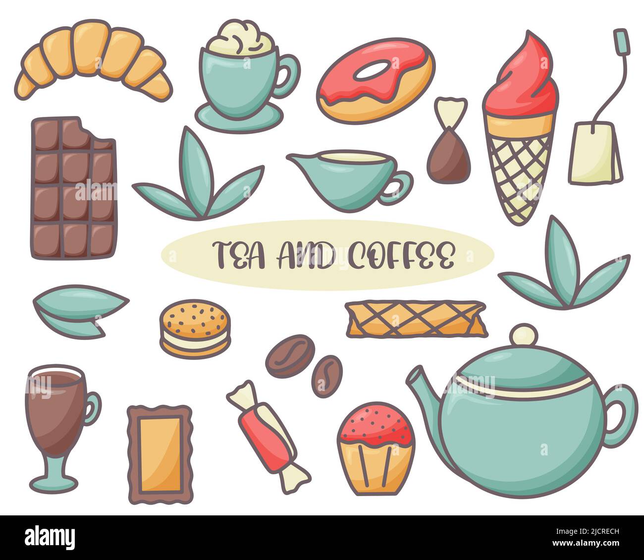Coffee and tea doodle set isolated vector illustration Stock Vector ...