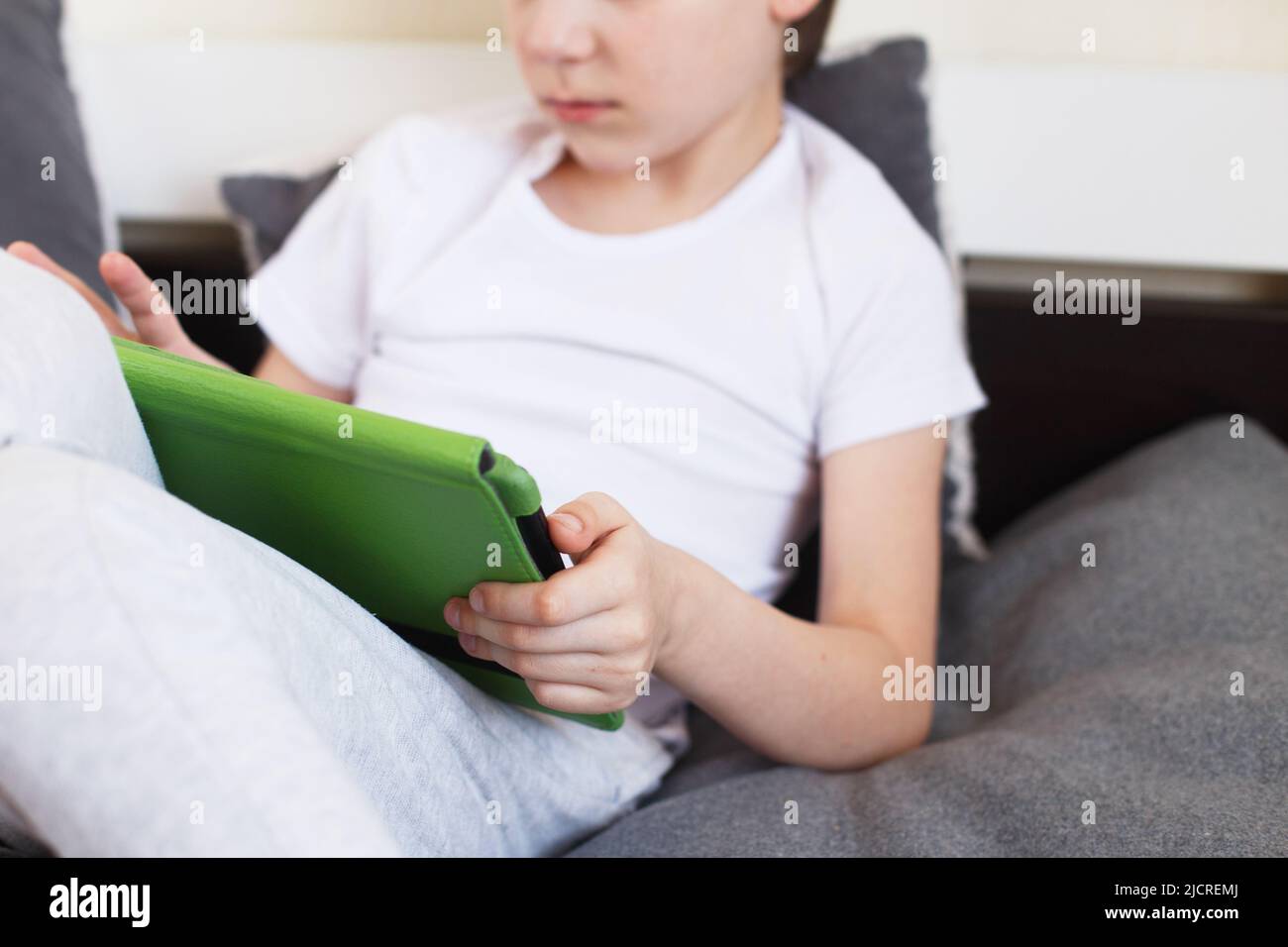 Distance learning online education. Boy sitting with a tablet on the