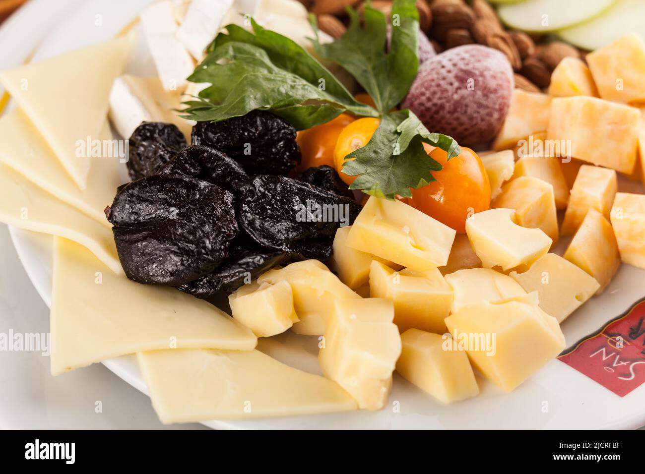 A cheese tray with fruit food party Stock Photo Alamy