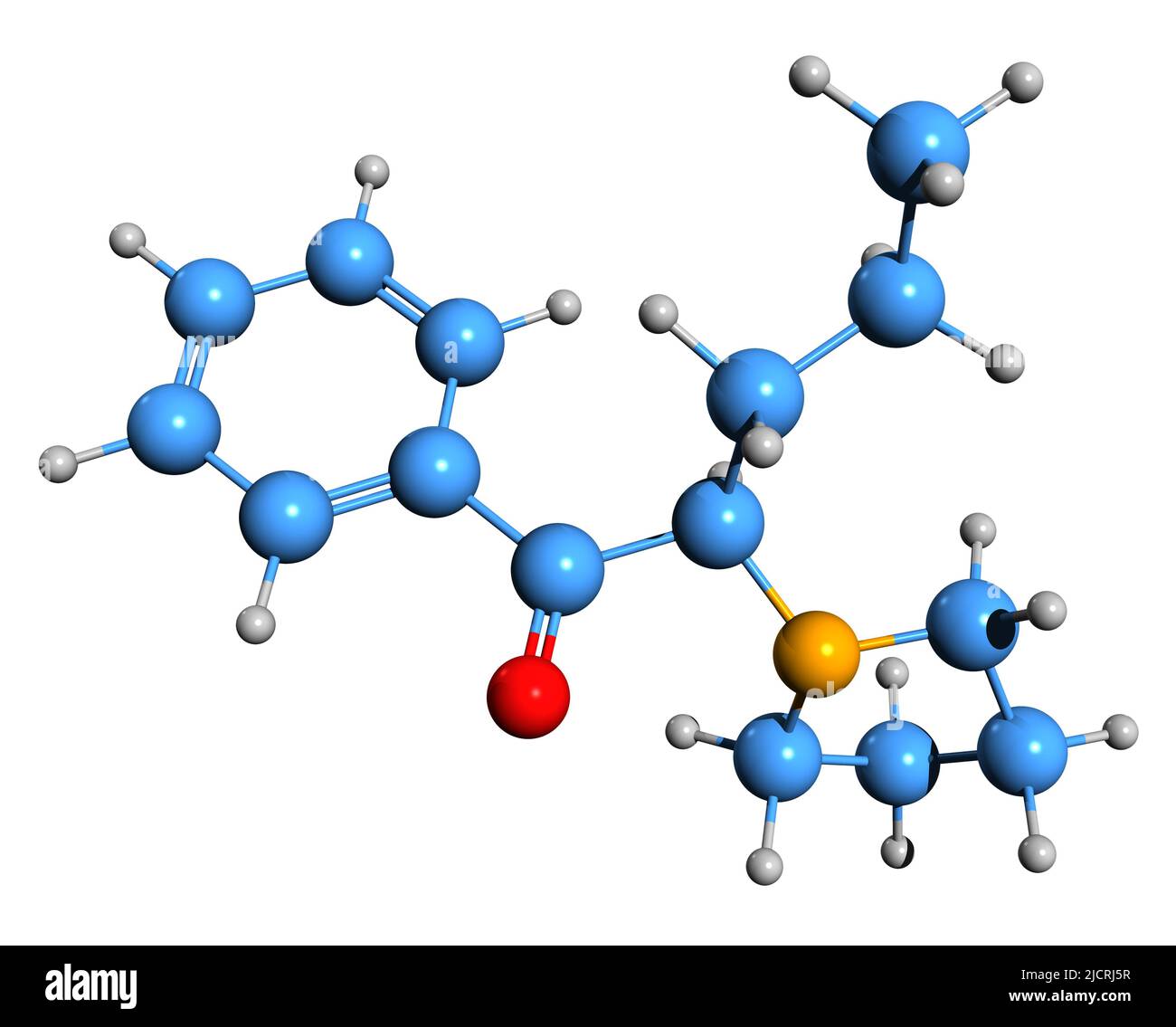 3D image of alpha-Pyrrolidinopentiophenone skeletal formula - molecular chemical structure of synthetic stimulant isolated on white background Stock Photo