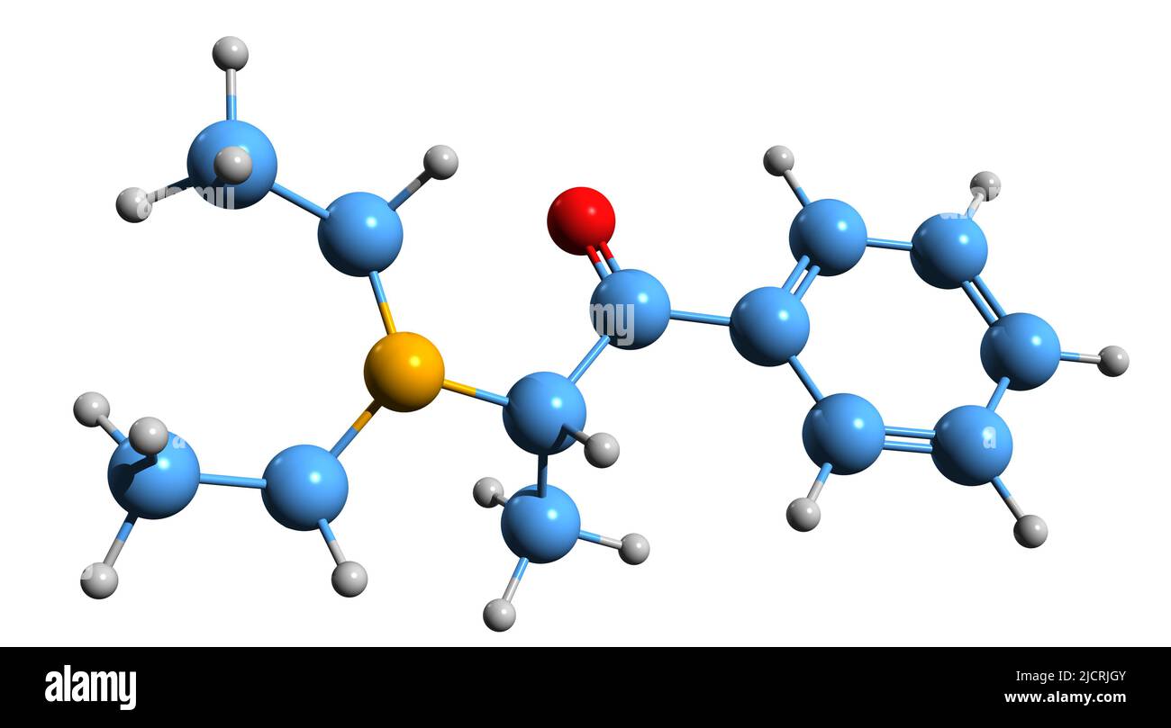 3D image of Amfepramone skeletal formula - molecular chemical structure of stimulant drug isolated on white background Stock Photo