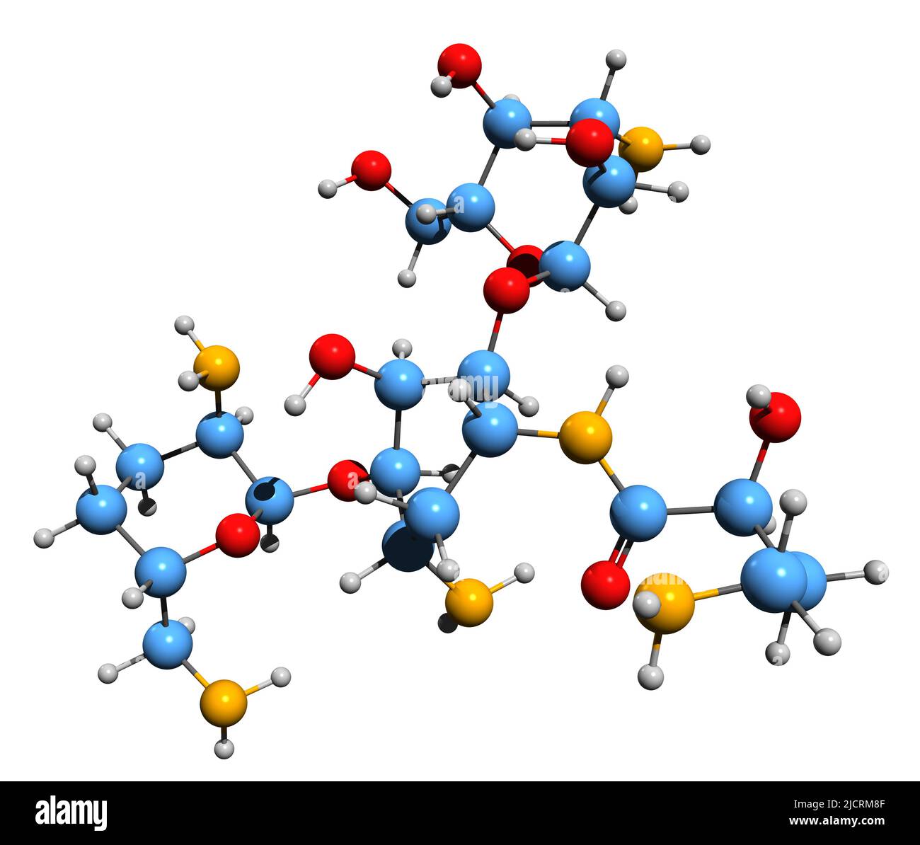3D image of Arbekacin skeletal formula - molecular chemical structure of  aminoglycoside antibiotic isolated on white background Stock Photo
