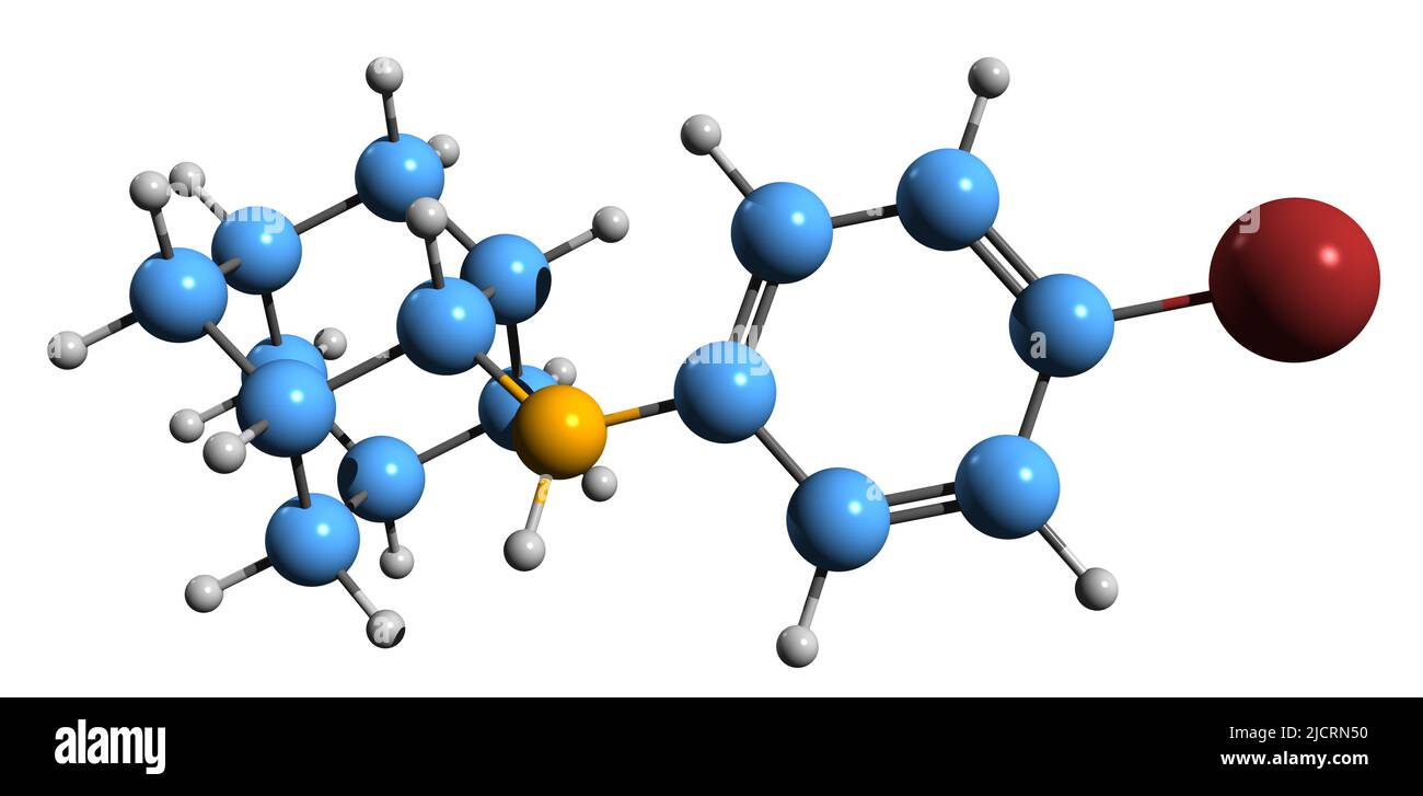 3D image of Bromantane skeletal formula - molecular chemical structure of atypical psychostimulant isolated on white background Stock Photo