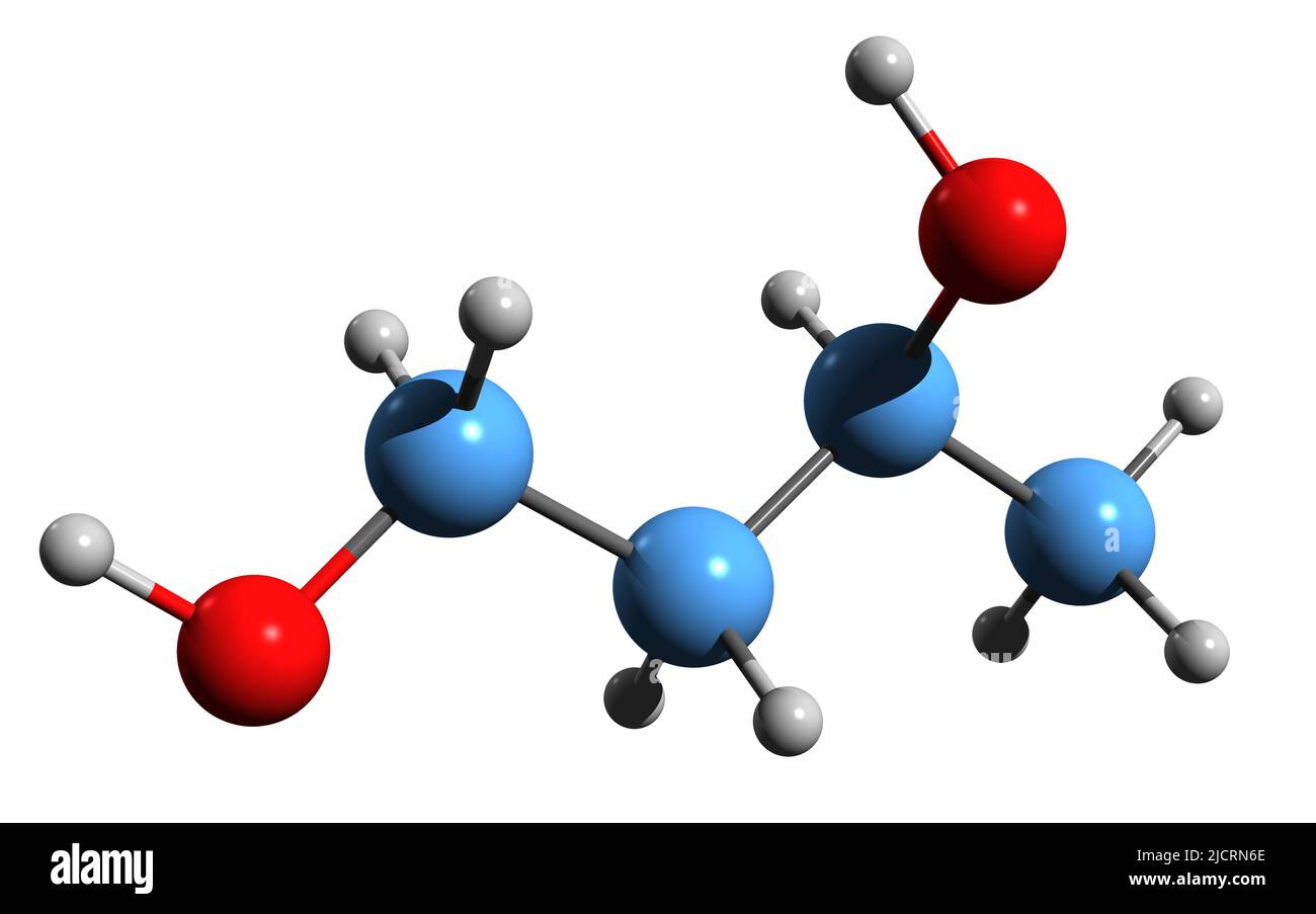 3D image of Butane-1,3-diol skeletal formula - molecular chemical structure of Е1502 isolated on white background Stock Photo