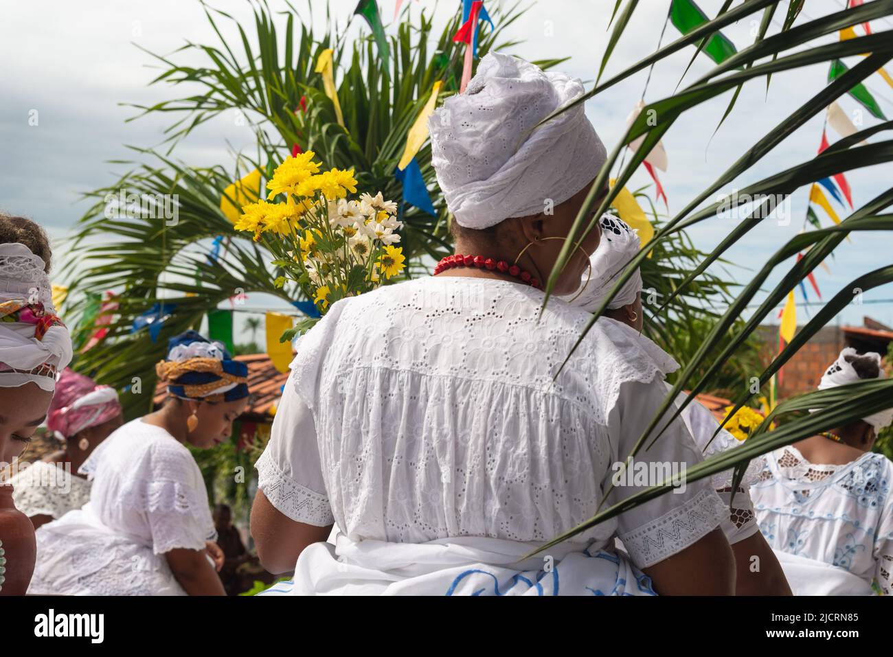 Saubara, Bahia, Brazil - June 12, 2020: Candomble members dancing and ...