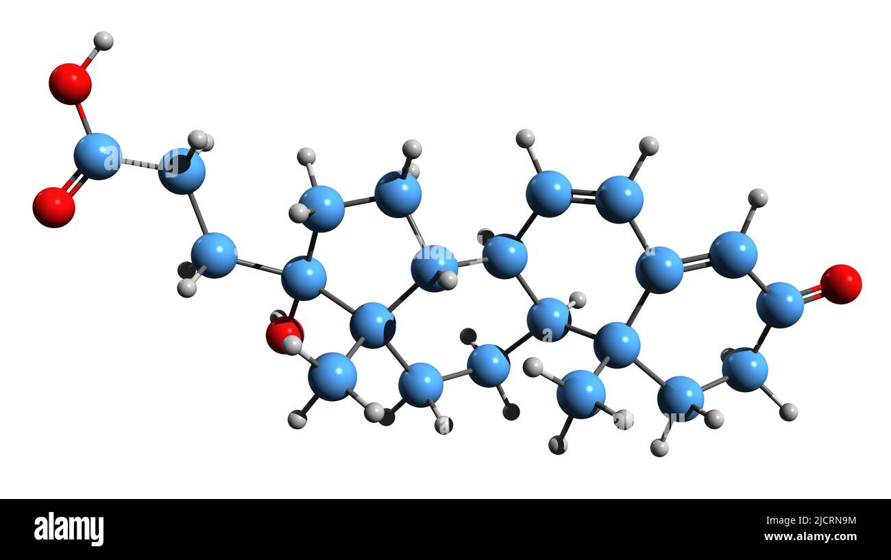 3D image of Canrenoic acid skeletal formula - molecular chemical structure of antimineralocorticoid isolated on white background Stock Photo