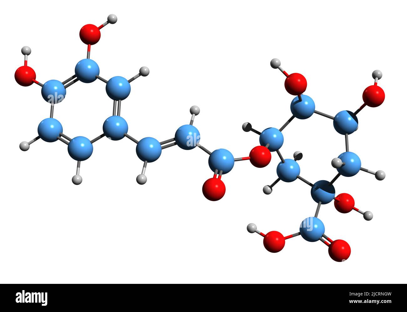 3D image of Chlorogenic acid skeletal formula - molecular chemical structure of CGA isolated on white background Stock Photo