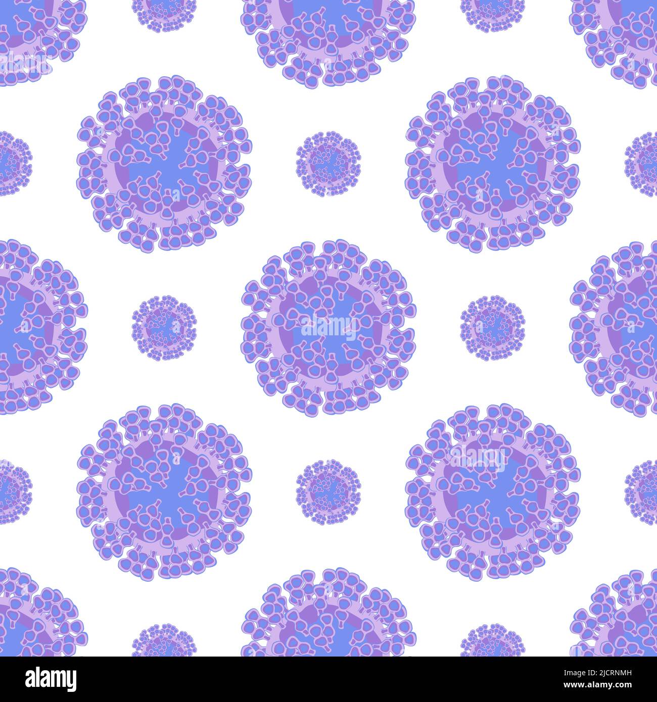 Purple virus cells on white background seamless pattern. Monkeypox virus background. Vector illustration. Stock Vector
