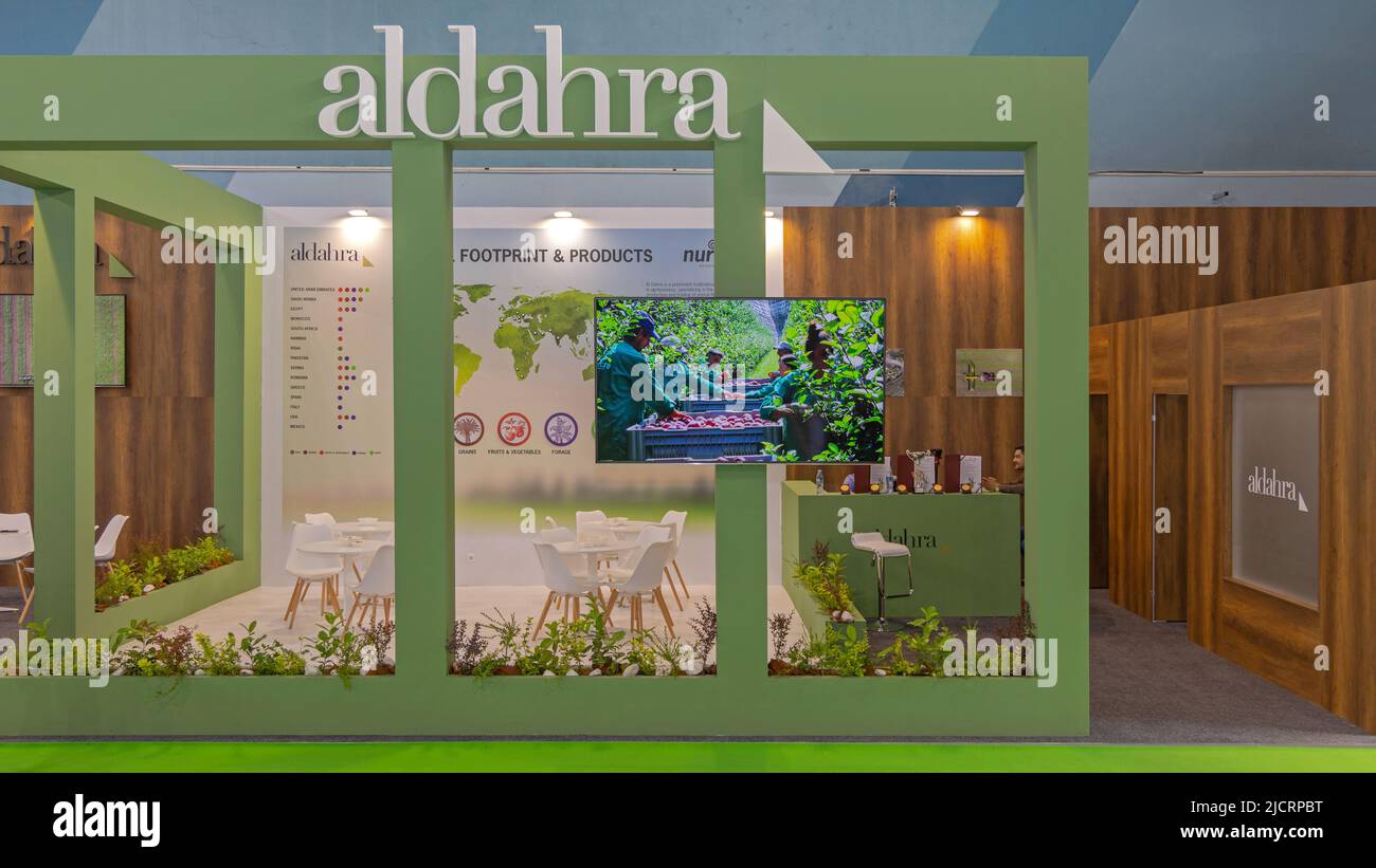 Novi Sad, Serbia - May 21, 2022: Company Booth Aldahra From United Arab Emirates at Agriculture Fair Trade Expo. Stock Photo