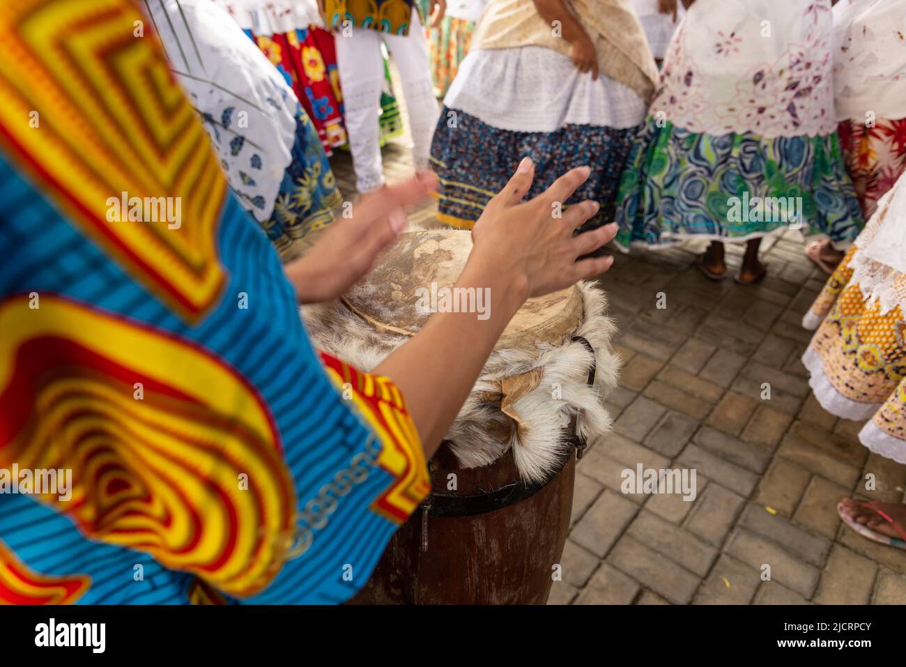 Saubara, Bahia, Brazil - June 12, 2020: Candomble members dancing and ...