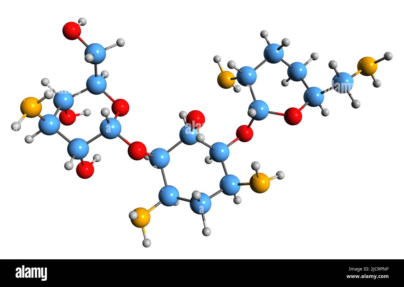 3D image of Dibekacin skeletal formula - molecular chemical structure of  aminoglycoside antibiotic isolated on white background Stock Photo