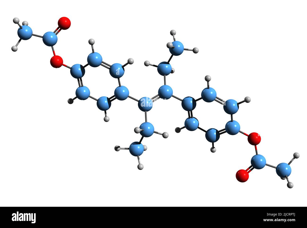 3D image of Diethylstilbestrol diacetate skeletal formula - molecular chemical structure of nonsteroidal estrogen isolated on white background Stock Photo