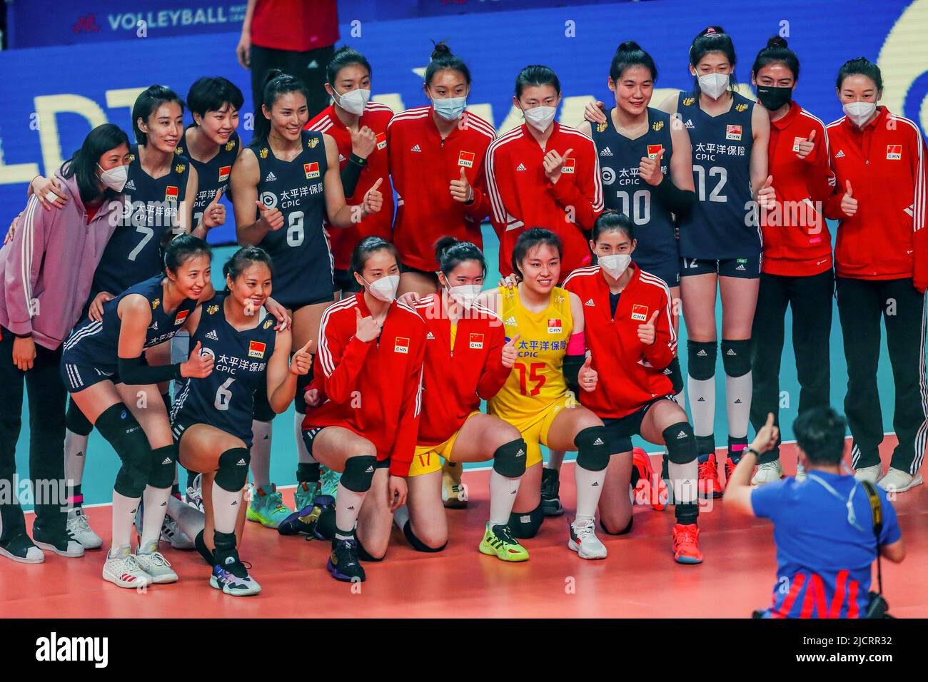 Quezon City. 15th June, 2022. Team China pose for photos after the FIVB Volleyball Nations
