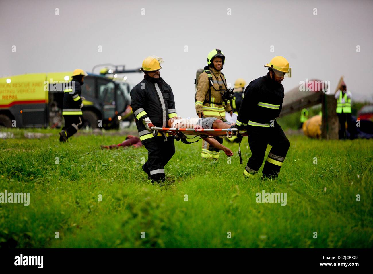 Kathmandu. 15th June, 2022. Photo taken on June 15, 2022 shows the scene of an emergency drill conducted by Civil Aviation Authority of Nepal (CAAN) at Tribhuvan International Airport in Kathmandu, Nepal. Credit: Sulav Shrestha/Xinhua/Alamy Live News Stock Photo