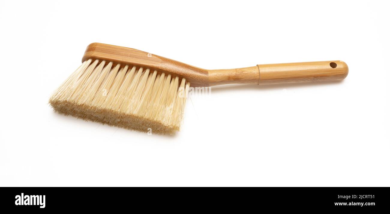 Brush with wooden handle isolated cutout on white background. Overhead ...