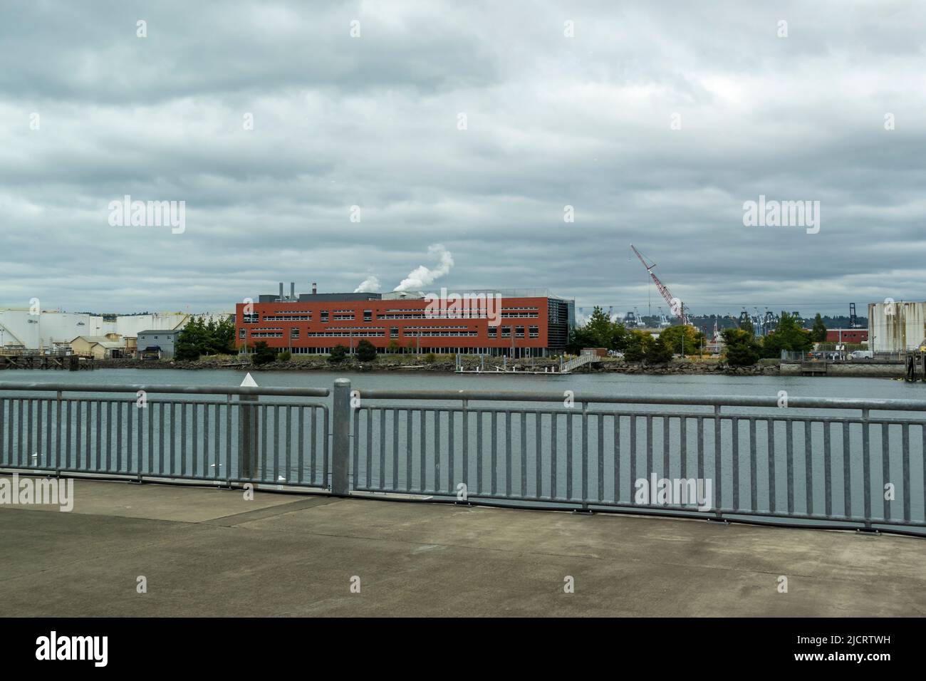 Tacoma, WA USA - circa August 2021: Wide view of the University of Washington Center for Urban Waters across the Thea Foss Waterway. Stock Photo