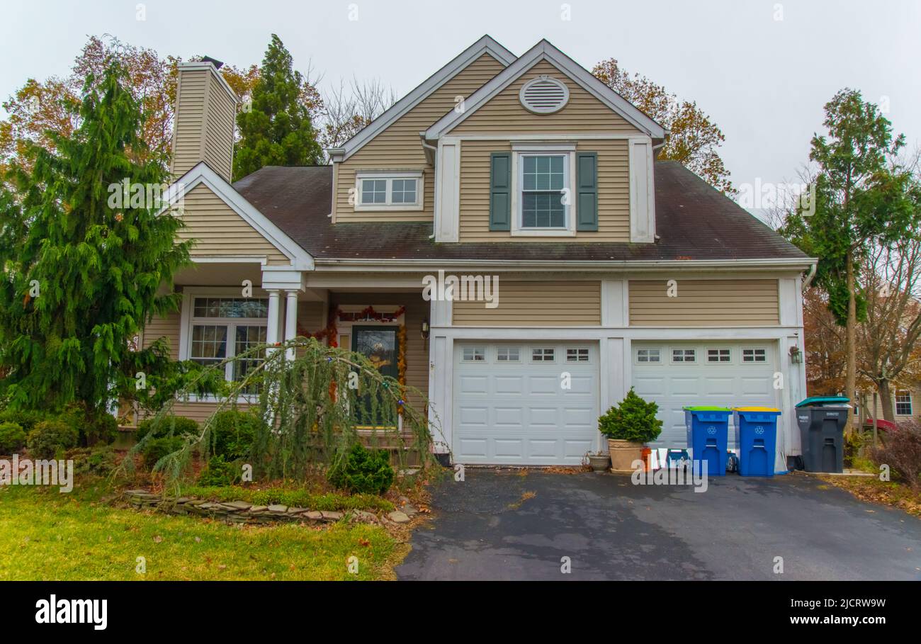PRINCETON, NJ USA NOVENBER 12, 2019 Typical modern wooden house in a suburb of Princeton in