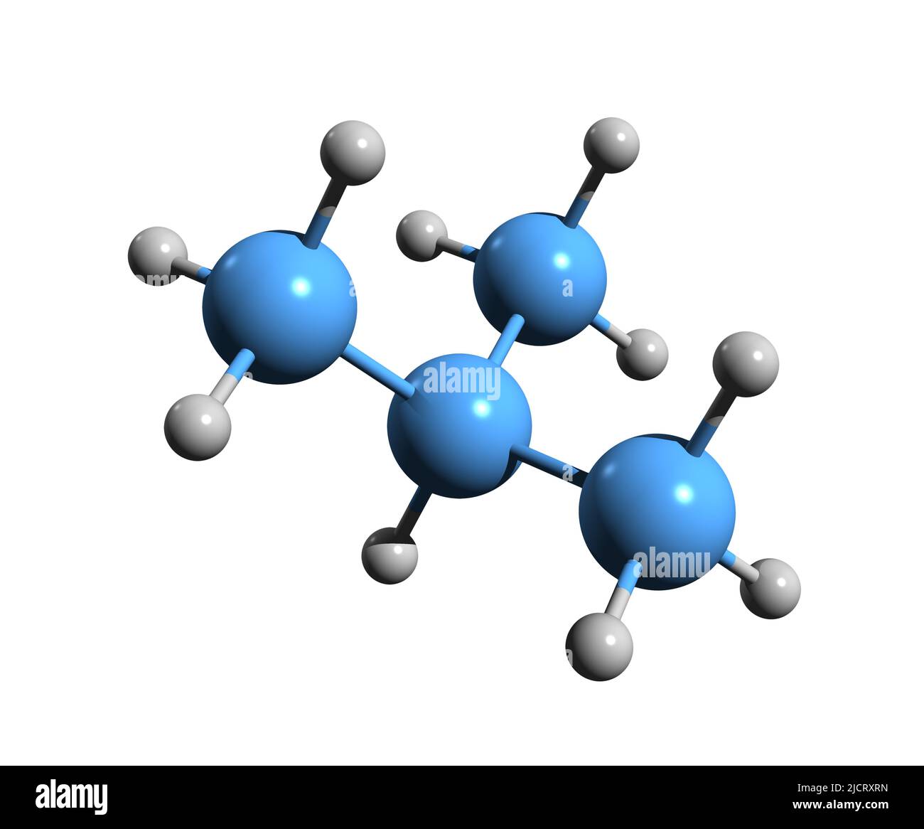 3D image of isobutane skeletal formula - molecular chemical structure of methylpropane isolated on white background Stock Photo
