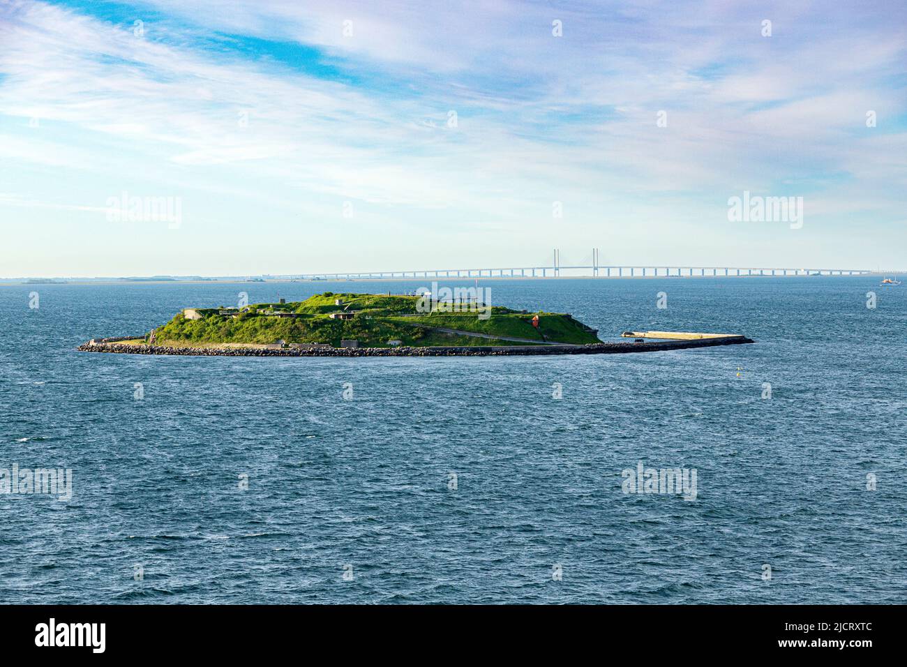 Ungdomsøen (Youth Island) on the artificial island of Middelgrundsfortet off Copenhagen, Denmark - Øresund Bridge between Copenhagen and Malmo, Sweden Stock Photo