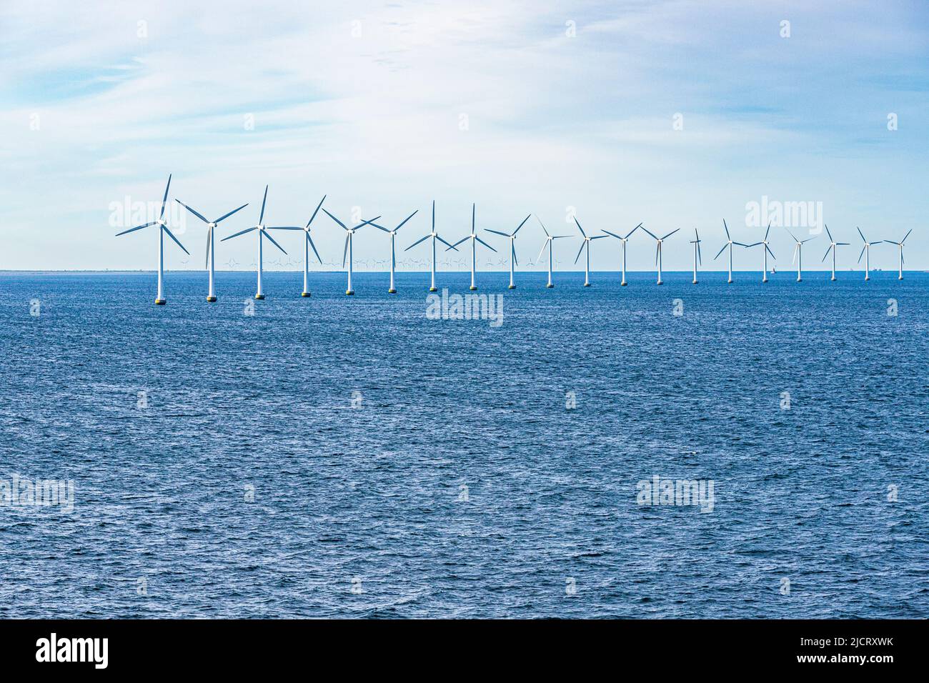 The Middelgrunden offshore wind farm in the Øresund near Copenhagen, Denmark. Stock Photo