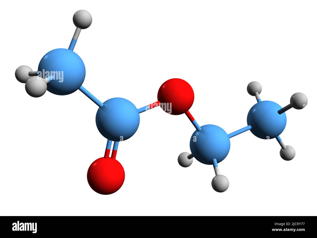 3D image of ethyl acetate skeletal formula - molecular chemical structure of ethyl ethanoate isolated on white background Stock Photo