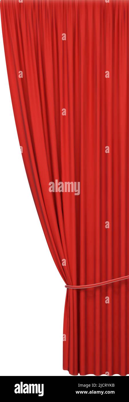Open red curtain with rope for the right side of the stage or interior window, isolated on white background. Vector illustration Stock Vector